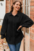 Cable Texture Button Front Puff Sleeve Shacket